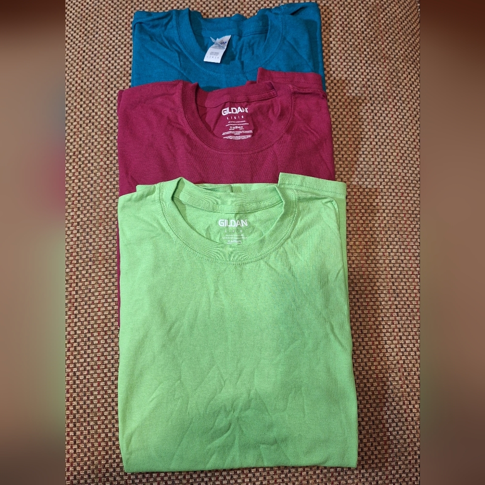 Gildan Short Sleeve T-Shirt Bundle - Teal Green, Burgundy Red, & Lime Green